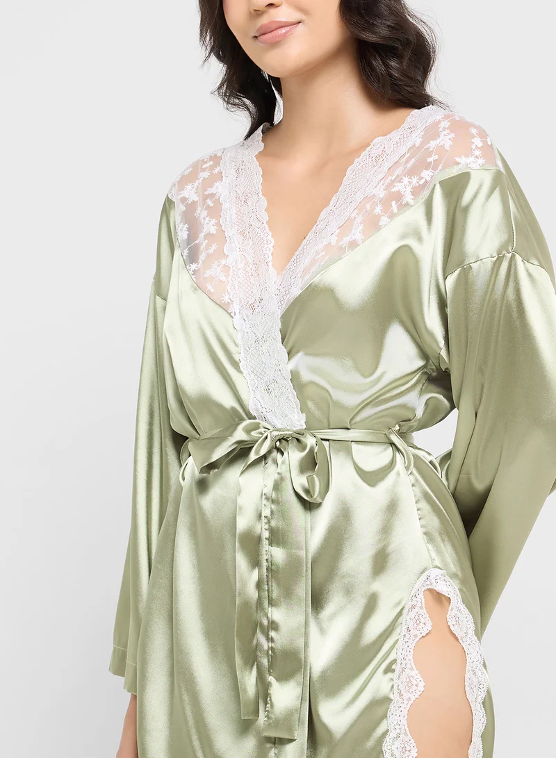 Ginger Satin Robe With Lace Detailing
