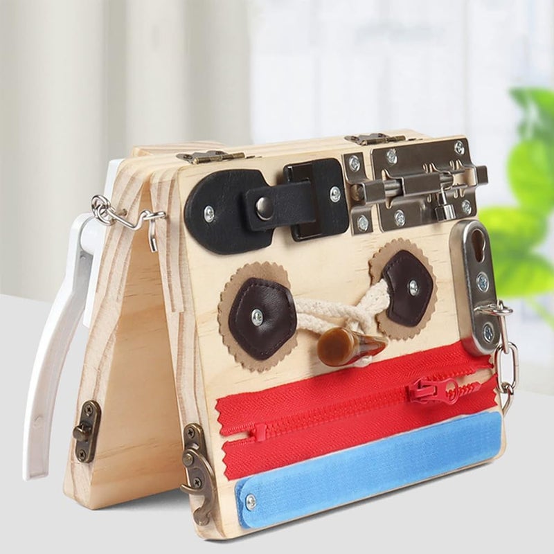 Luckam Wooden Busy Board for Toddlers, Foldable Sensory Activity Toy for Early Learning, Educational Board for Kids' Fine Motor Skills and Life Skills Practice - Image 1