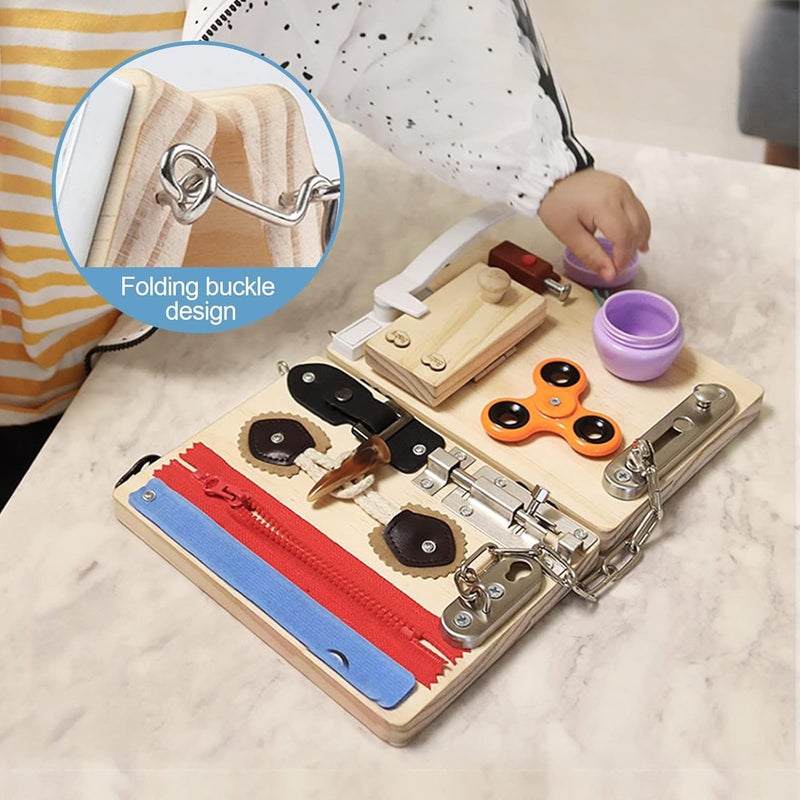 Luckam Wooden Busy Board for Toddlers, Foldable Sensory Activity Toy for Early Learning, Educational Board for Kids' Fine Motor Skills and Life Skills Practice - Image 2