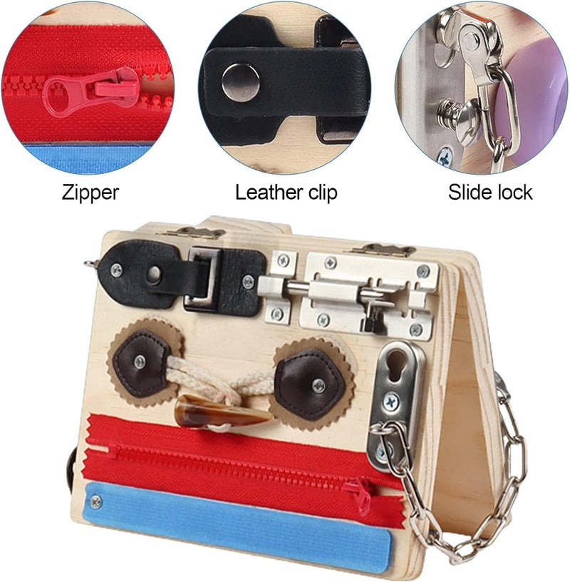 Luckam Wooden Busy Board for Toddlers, Foldable Sensory Activity Toy for Early Learning, Educational Board for Kids' Fine Motor Skills and Life Skills Practice - Image 4