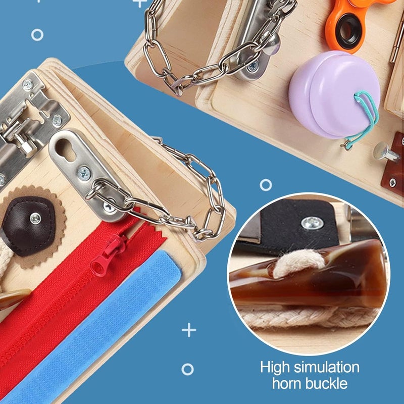 Luckam Wooden Busy Board for Toddlers, Foldable Sensory Activity Toy for Early Learning, Educational Board for Kids' Fine Motor Skills and Life Skills Practice - Image 5