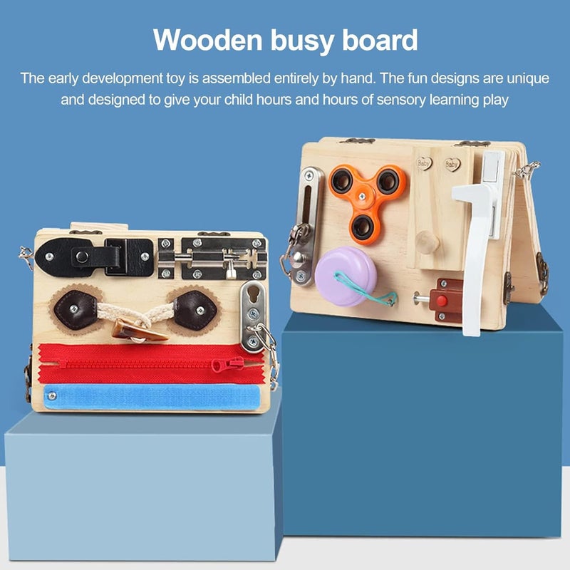 Luckam Wooden Busy Board for Toddlers, Foldable Sensory Activity Toy for Early Learning, Educational Board for Kids' Fine Motor Skills and Life Skills Practice - Image 3