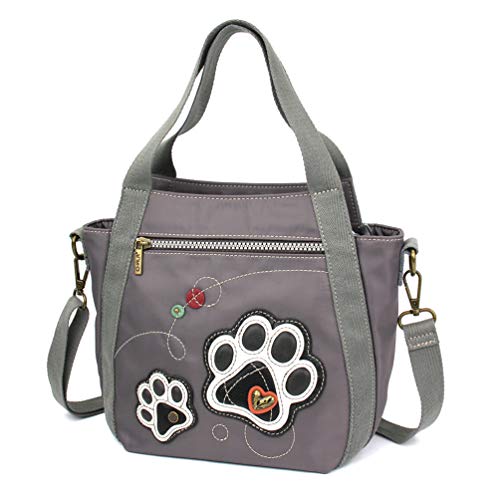 CHALA Venture Mini Carryall RFID Protected Nylon Bag with Adjustable Crossbody Strap Paw Print gray