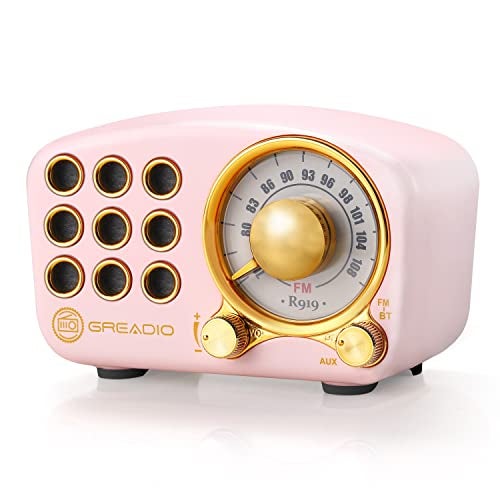 Greadio Retro Bluetooth Speaker, Vintage Radio-Greadio FM Radio with Old Fashioned Classic Style, Strong Bass Enhancement, Loud Volume, Bluetooth 5.0 Wireless Connection, TF Card and MP3 Player (Pink) - Image 1