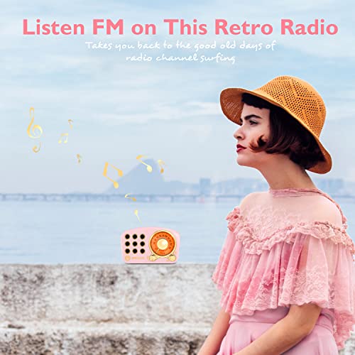 Greadio Retro Bluetooth Speaker, Vintage Radio-Greadio FM Radio with Old Fashioned Classic Style, Strong Bass Enhancement, Loud Volume, Bluetooth 5.0 Wireless Connection, TF Card and MP3 Player (Pink) - Image 5