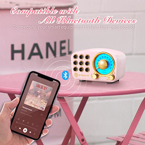 Greadio Retro Bluetooth Speaker, Vintage Radio-Greadio FM Radio with Old Fashioned Classic Style, Strong Bass Enhancement, Loud Volume, Bluetooth 5.0 Wireless Connection, TF Card and MP3 Player (Pink) - Image 4