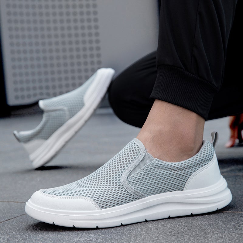 Men'S Shoes Large Size Slip-On Slip-Ons Solid Color Breathable Mesh Casual Shoes Summer Lightweight Thick-Soled Sports Shoes - Image 2