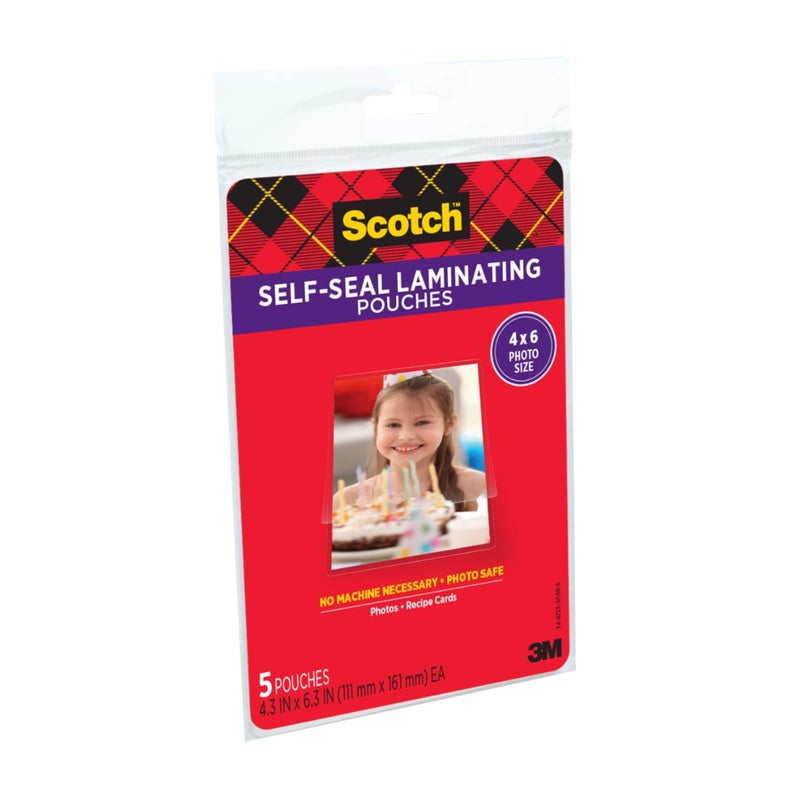 Scotch Self-Sealing Laminating Pouches, Gloss Finish, Photo Size 4 x 6 Inches, 5/Pack - Image 3