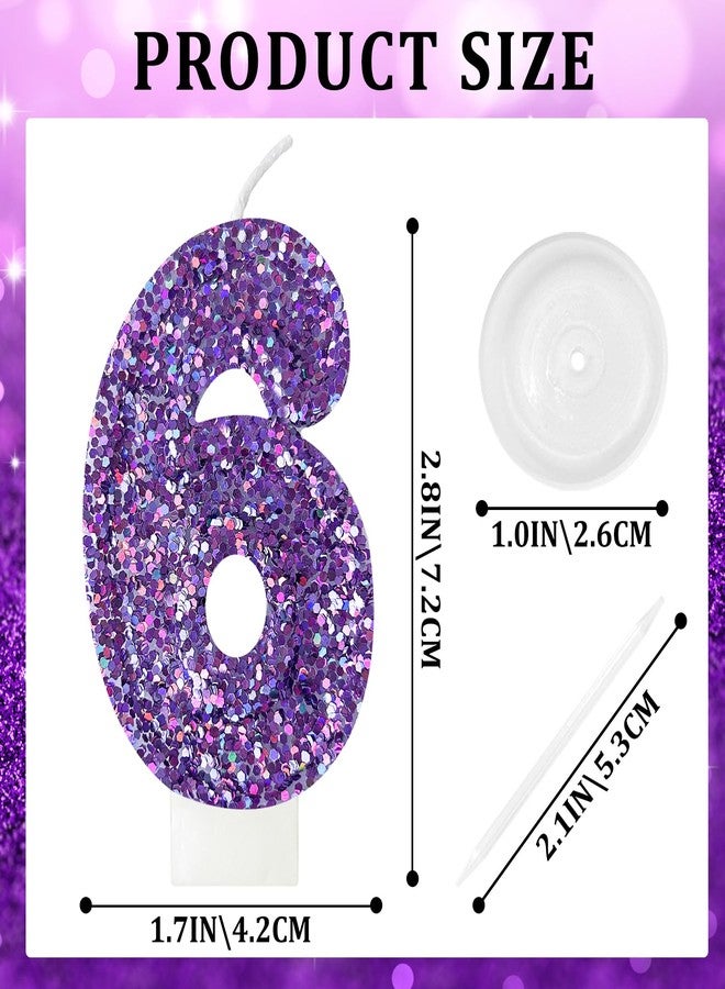 Zailo Birthday Number Candles, Glitter Number Candle Cake Decorations with Sequins, Cupcake Decorations for Girls, Women, Party Anniversary Celebrations (Number 6, Purple) - Image 2
