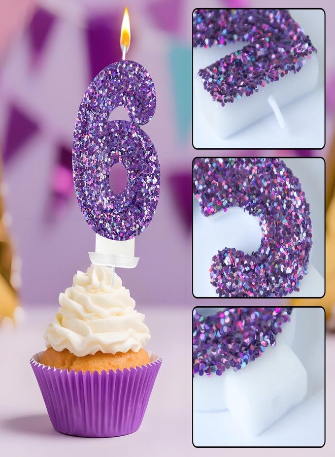 Zailo Birthday Number Candles, Glitter Number Candle Cake Decorations with Sequins, Cupcake Decorations for Girls, Women, Party Anniversary Celebrations (Number 6, Purple) - Image 3