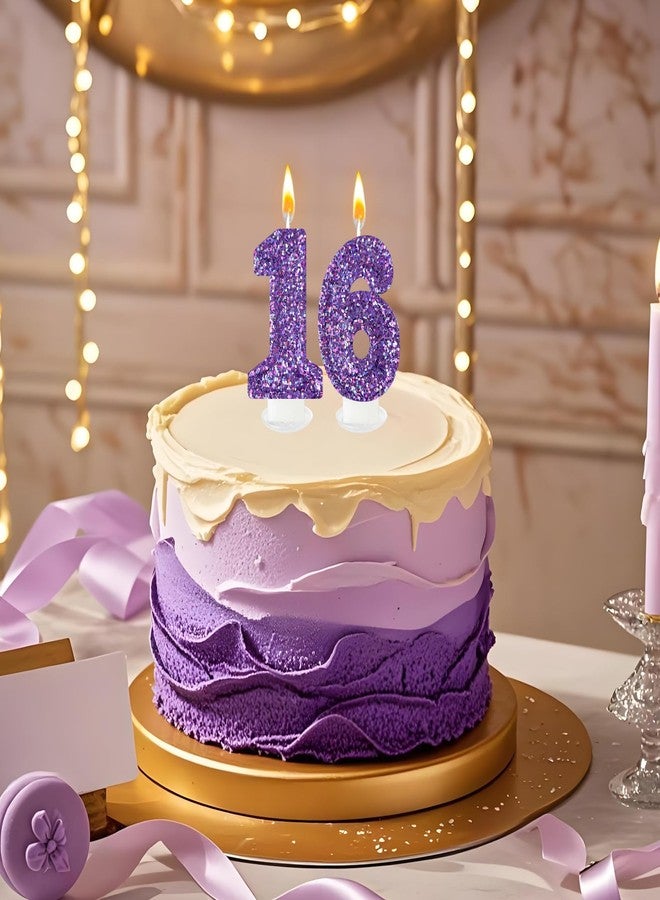 Zailo Birthday Number Candles, Glitter Number Candle Cake Decorations with Sequins, Cupcake Decorations for Girls, Women, Party Anniversary Celebrations (Number 6, Purple) - Image 4