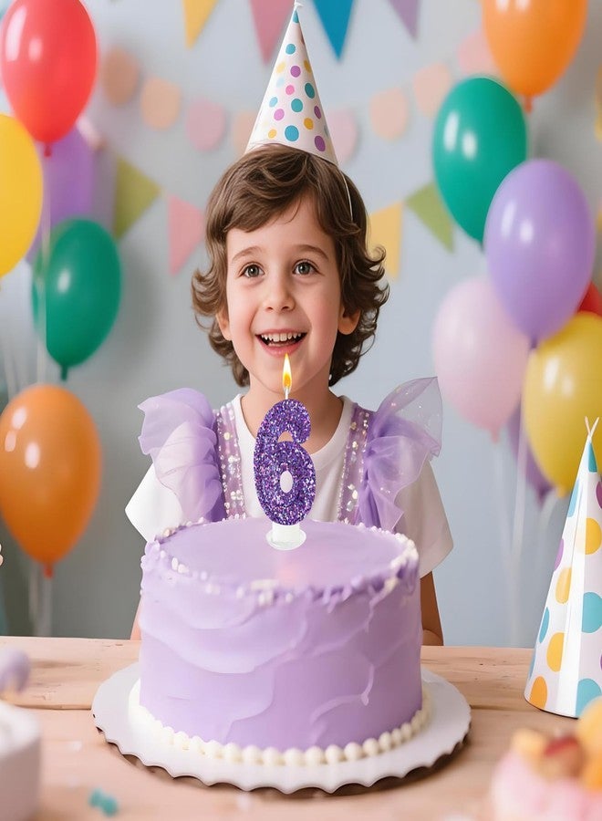 Zailo Birthday Number Candles, Glitter Number Candle Cake Decorations with Sequins, Cupcake Decorations for Girls, Women, Party Anniversary Celebrations (Number 6, Purple) - Image 5