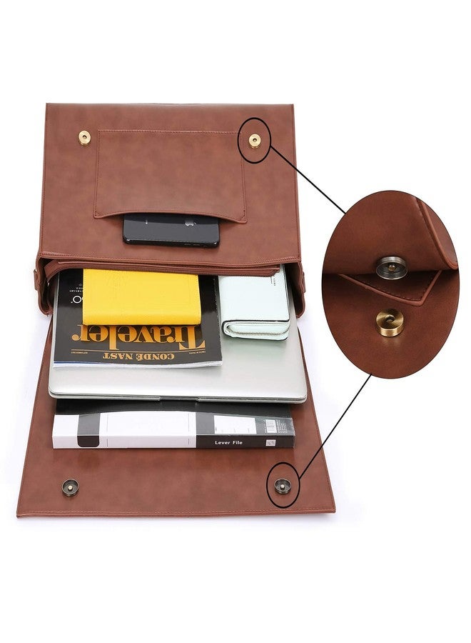 إكوسوسي حقيبة إيكوسوسي النسائية، مصنوعة من الجلد النباتي، حقيبة كمبيوتر محمول مقاس 15.6 بوصة للعمل، حقيبة كتف مزودة بفيونكة قابلة للفصل، لون بني فاتح - Image 5