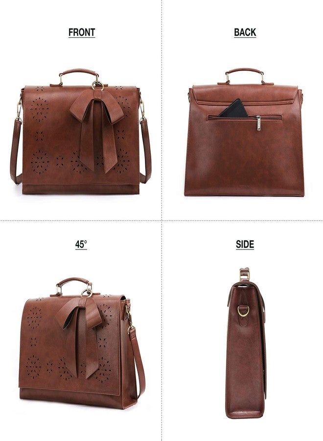 إكوسوسي حقيبة إيكوسوسي النسائية، مصنوعة من الجلد النباتي، حقيبة كمبيوتر محمول مقاس 15.6 بوصة للعمل، حقيبة كتف مزودة بفيونكة قابلة للفصل، لون بني فاتح - Image 4