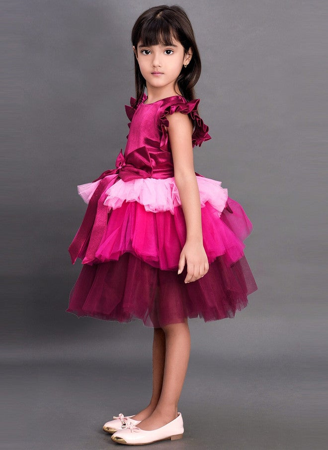PinkChick فستان ساتان وردي بأكمام متطايرة للفتيات - Image 3