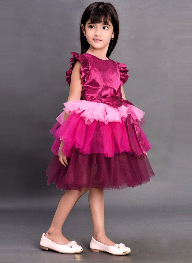 PinkChick فستان ساتان وردي بأكمام متطايرة للفتيات - Image 2