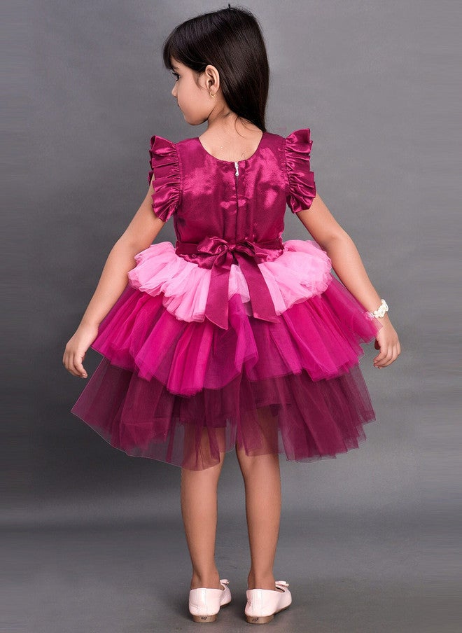 PinkChick فستان ساتان وردي بأكمام متطايرة للفتيات - Image 4