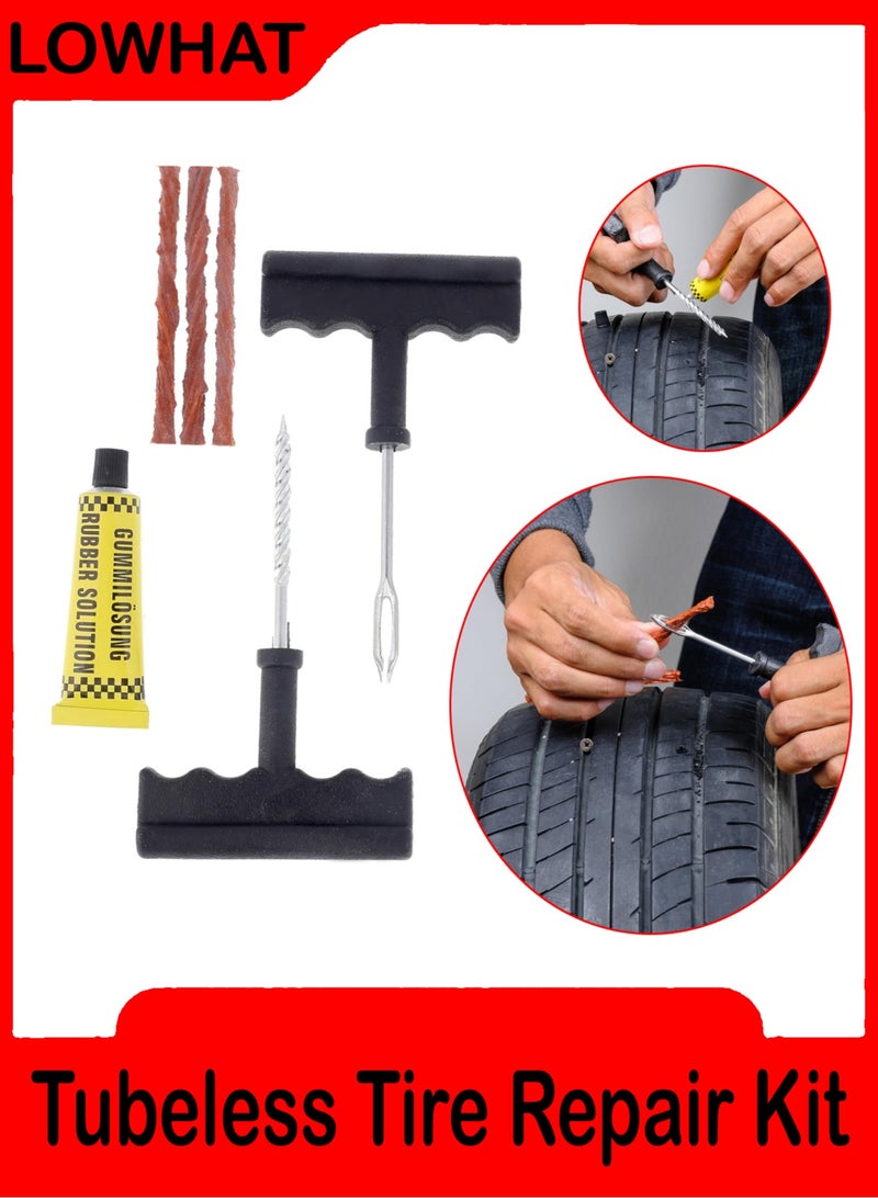 LOWHAT طقم إصلاح الإطارات بدون أنابيب - سدادات مطاطية ، أسمنت مطاطي يجف بسرعة ، أداة إدخال سدادة الإطار ، أداة إعادة تشكيل - إصلاح الطوارئ للإطارات المسطحة على الدراجات والمركبات والسيارات على جانب الطريق - Image 1