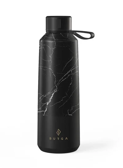 BURGA Insulated Water Bottle (17oz) Stylish Stainless Steel Water Bottles Durable Metal Water Bottle Stays Hot or Cold Anti-Slip, Leak-Proof Reusable Water Bottle Black Marble Water Bottle