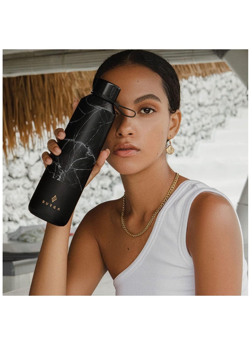 BURGA - Insulated Water Bottle (17oz) Stylish Stainless Steel Water Bottles Durable Metal Water Bottle Stays Hot or Cold Anti-Slip, Leak-Proof Reusable Water Bottle Black Marble Water Bottle - Image 1