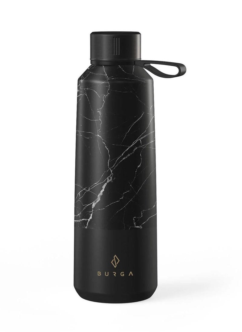 BURGA - Insulated Water Bottle (17oz) Stylish Stainless Steel Water Bottles Durable Metal Water Bottle Stays Hot or Cold Anti-Slip, Leak-Proof Reusable Water Bottle Black Marble Water Bottle - Image 1