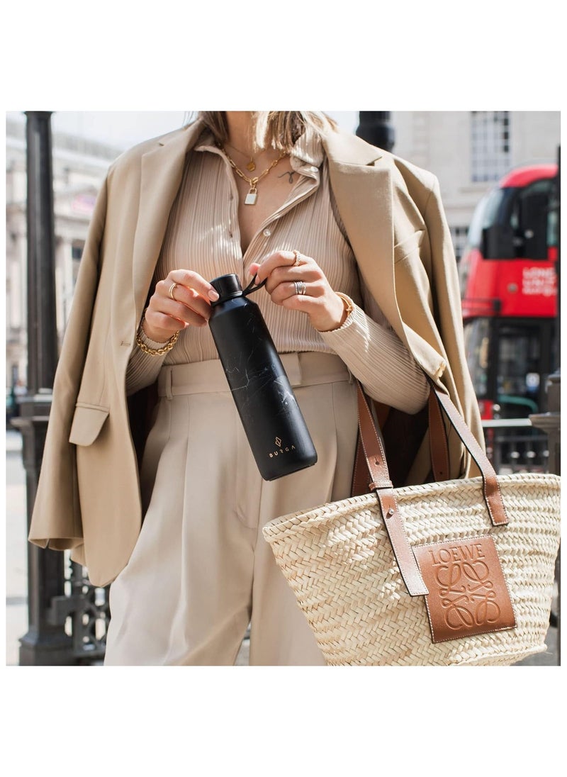 BURGA - Insulated Water Bottle (17oz) Stylish Stainless Steel Water Bottles Durable Metal Water Bottle Stays Hot or Cold Anti-Slip, Leak-Proof Reusable Water Bottle Black Marble Water Bottle - Image 1