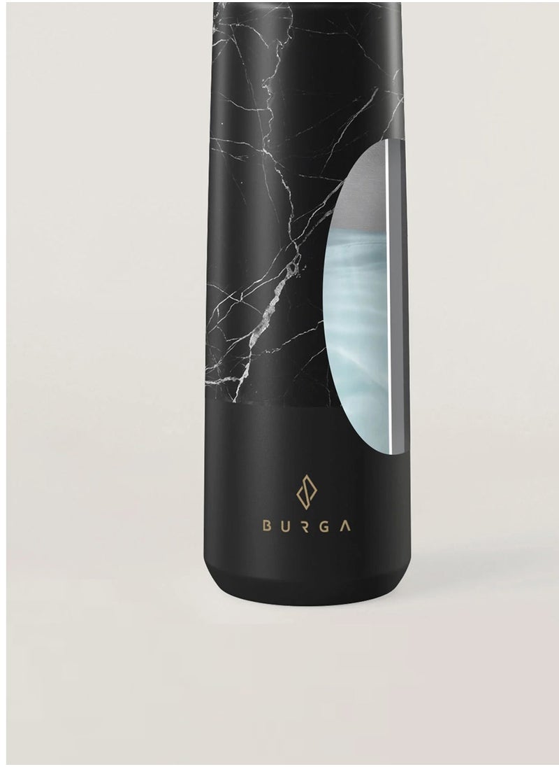 BURGA - Insulated Water Bottle (17oz) Stylish Stainless Steel Water Bottles Durable Metal Water Bottle Stays Hot or Cold Anti-Slip, Leak-Proof Reusable Water Bottle Black Marble Water Bottle - Image 1