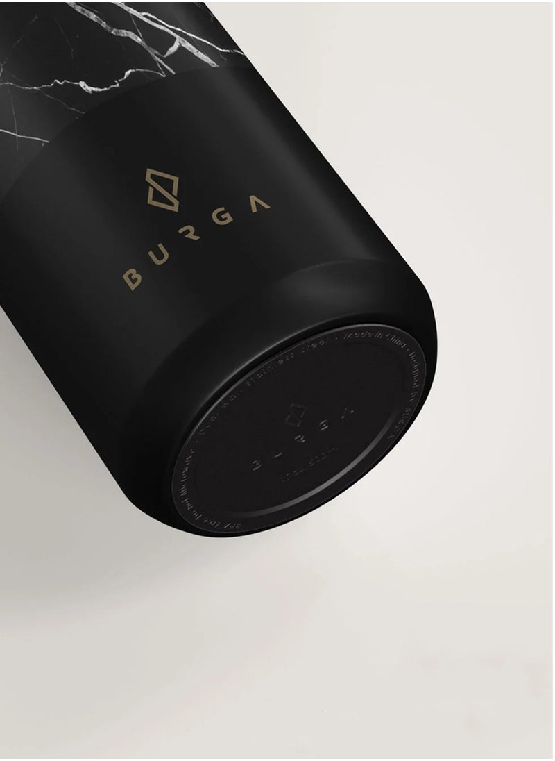 BURGA - Insulated Water Bottle (17oz) Stylish Stainless Steel Water Bottles Durable Metal Water Bottle Stays Hot or Cold Anti-Slip, Leak-Proof Reusable Water Bottle Black Marble Water Bottle - Image 1