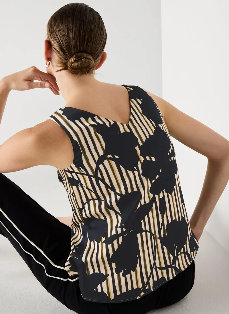 ماتلان Et Vous Navy Floral Satin Co Ord Vest Top