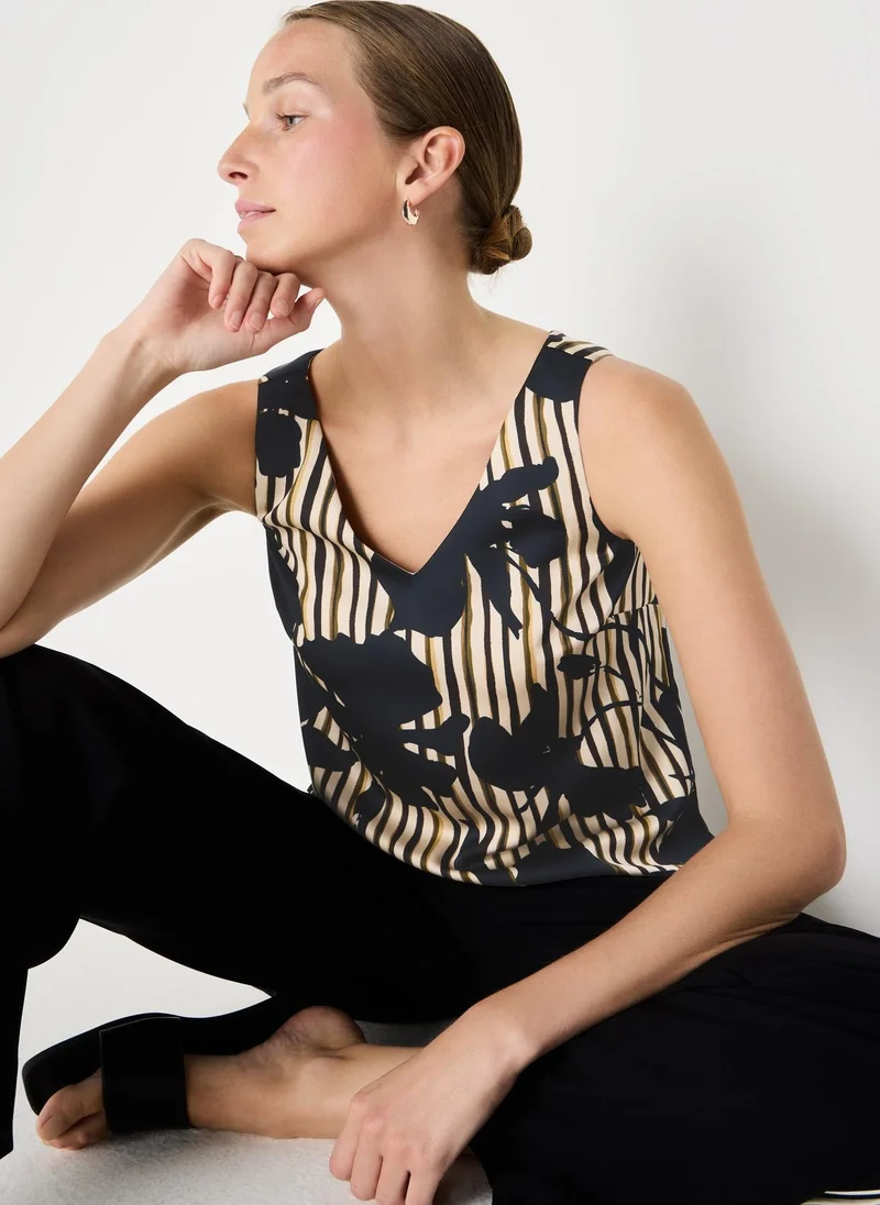 ماتلان Et Vous Navy Floral Satin Co Ord Vest Top