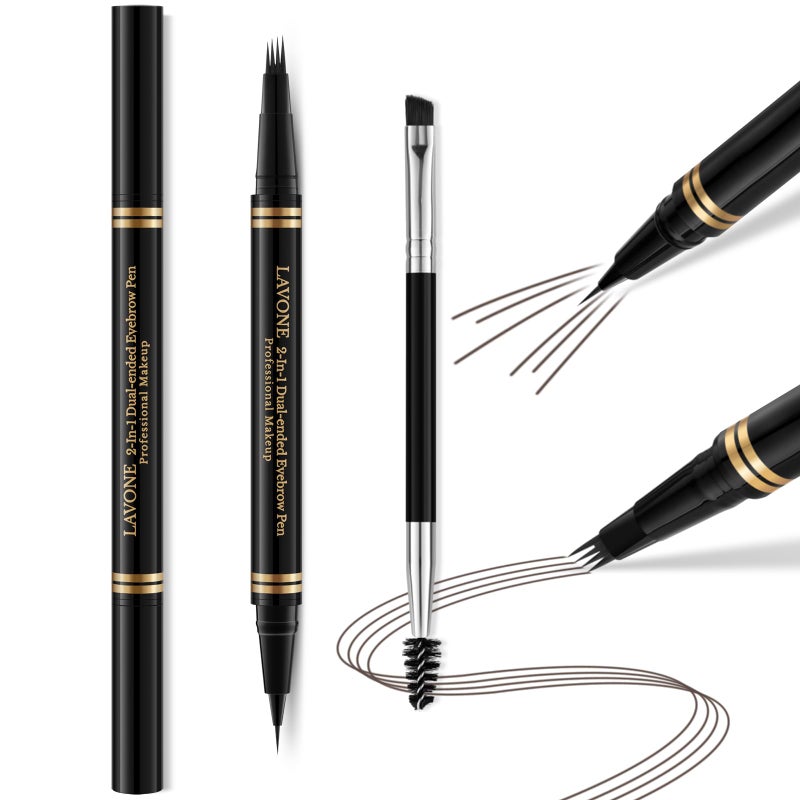 LAVONE Eyebrow Pen,2-in-1 Waterproof Eyebrow Pencil with 4 Tip Microblading Brow Pen and Ultra-Precise Brow Pencil,with Dual-ended Eyebrow Brush,Eyebrow Makeup for Natural Looking - Brunette - Image 1