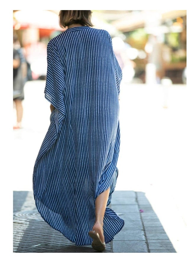 Maxi Bohemian Dress, Kimono, Beach Coverup, Women's Long Clothes, for Evening Wear, Summer Wear, Lounging at Home or Even as Sleepwear Amazing Gift for Ladies, One Size Fits Most (Blue) - Image 4