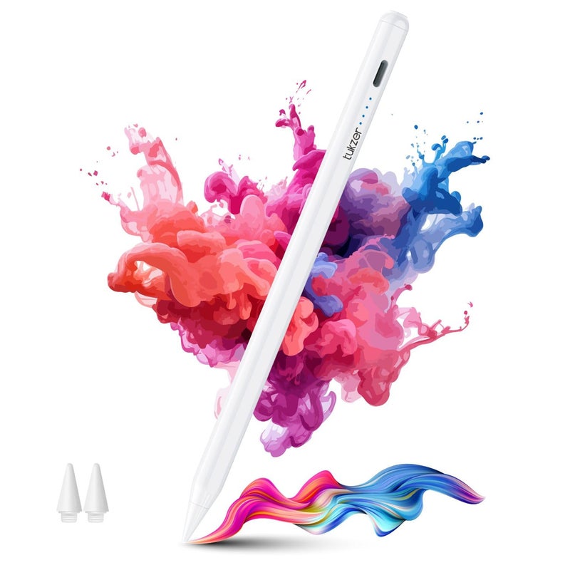 tuKZer Upgraded 2nd Gen Stylus Pen iPad Pencil, High Precision Tilt Sensor, Palm Rejection LED Indicator,TypeC Charging for iPad 2018-2024(6/7/8/9/10) Air(3/4/5) Pro11(1/2/3/4) Pro12.9 (3/4/5/6)White - Image 1