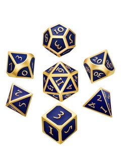 7 Pieces Metal Dices Set Game Polyhedral Solid Metal Dice Set With Storage Bag And Zinc Alloy With Enamel For Role Playing Game Dungeons And Dragons Math Teaching (Gold Edge Royal Blue)
