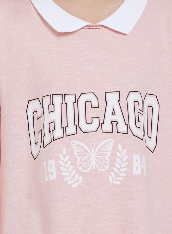 ستايلي فستان بنمط قميص بطبعة شيكاغو - Image 3