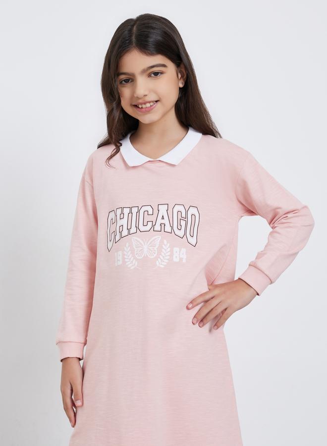 ستايلي فستان بنمط قميص بطبعة شيكاغو - Image 2