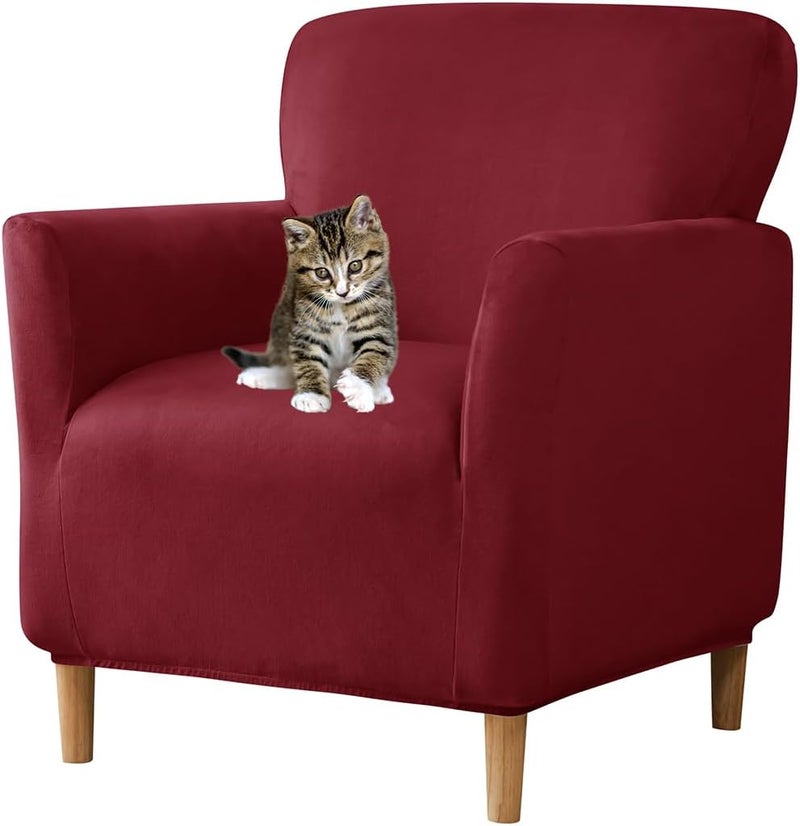 SONNACH Stretch Chair Covers with Arms 1-Piece Banquet Armchair Slipcover Velvet Mid Century Modern Armchair Slipcover Anti-Slip Furniture Protector for Living Room Friendly for Kids Pets (Burgandy) - Image 1
