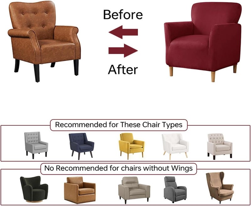 SONNACH Stretch Chair Covers with Arms 1-Piece Banquet Armchair Slipcover Velvet Mid Century Modern Armchair Slipcover Anti-Slip Furniture Protector for Living Room Friendly for Kids Pets (Burgandy) - Image 4