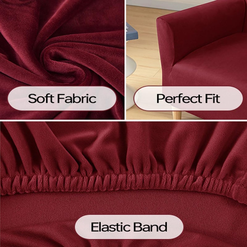 SONNACH Stretch Chair Covers with Arms 1-Piece Banquet Armchair Slipcover Velvet Mid Century Modern Armchair Slipcover Anti-Slip Furniture Protector for Living Room Friendly for Kids Pets (Burgandy) - Image 5