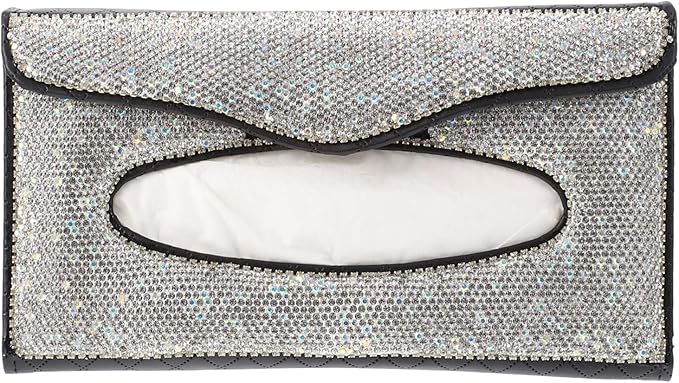 White Rhinestone Leather Car Sun Visor Tissue Box Holder Case - Image 1