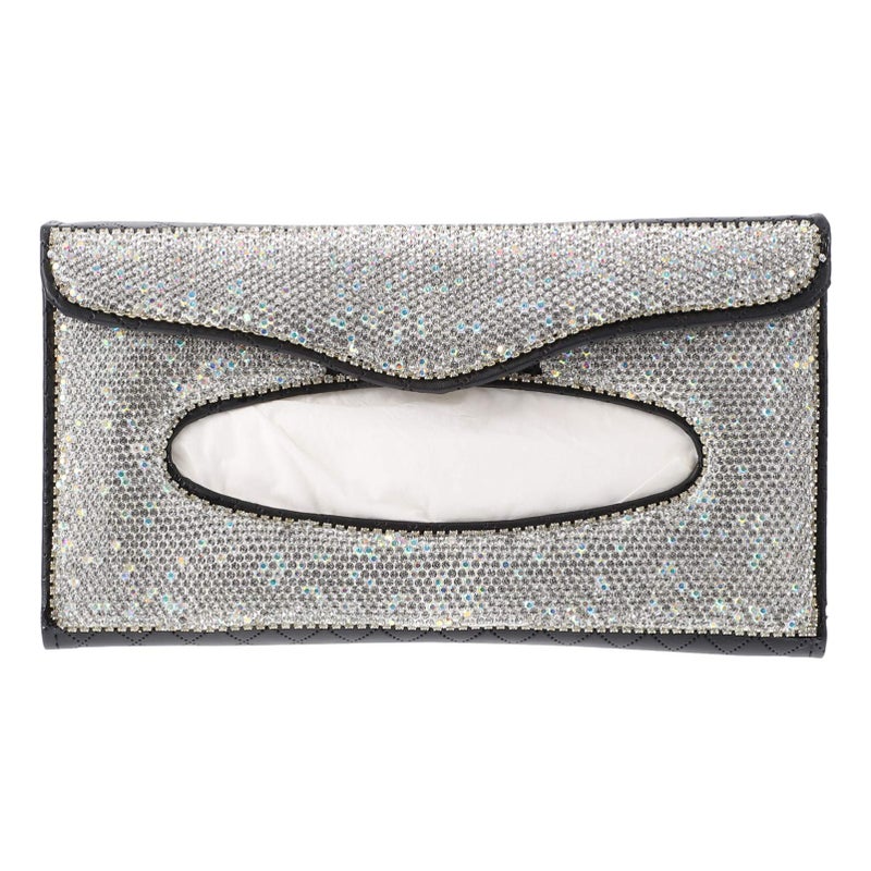 White Rhinestone Leather Car Sun Visor Tissue Box Holder Case - Image 2