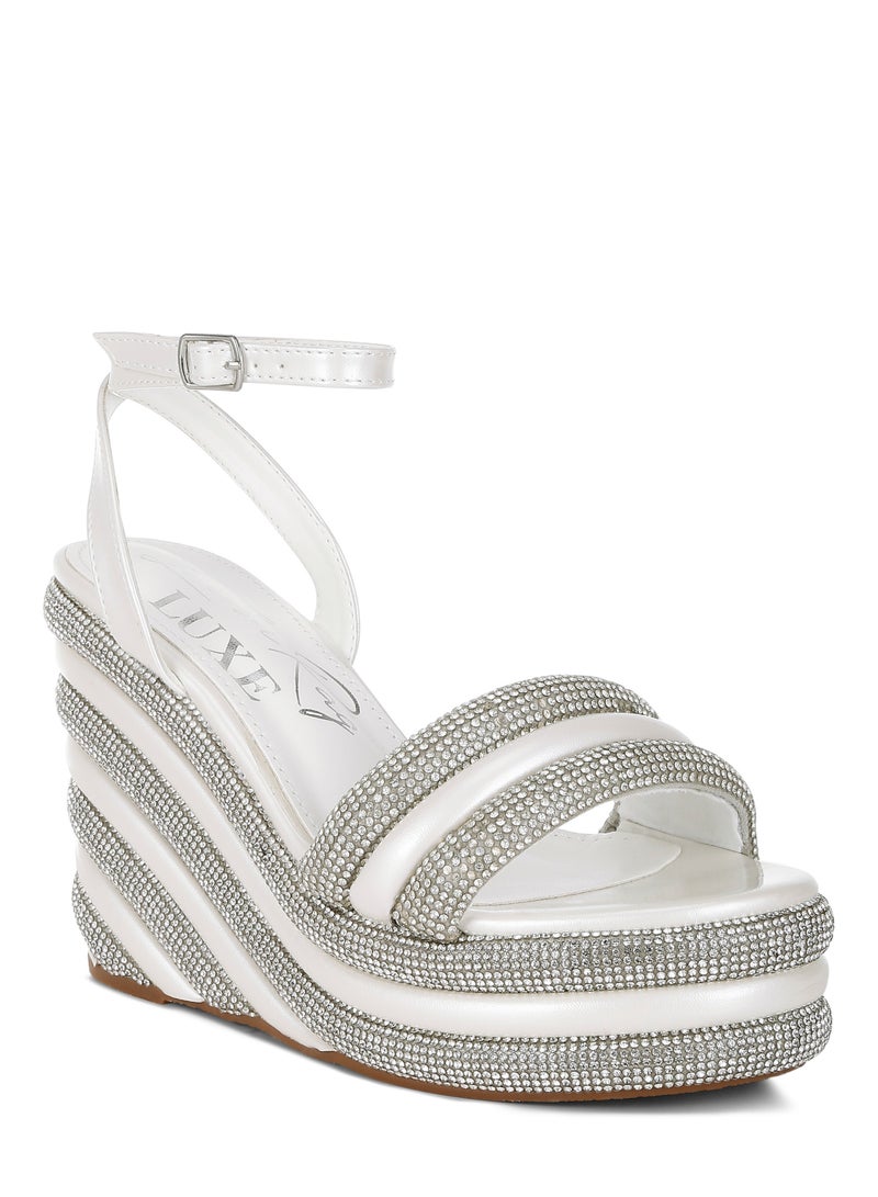 London Rag Rhinestone Studded Wedge Sandals in White  - Image 2