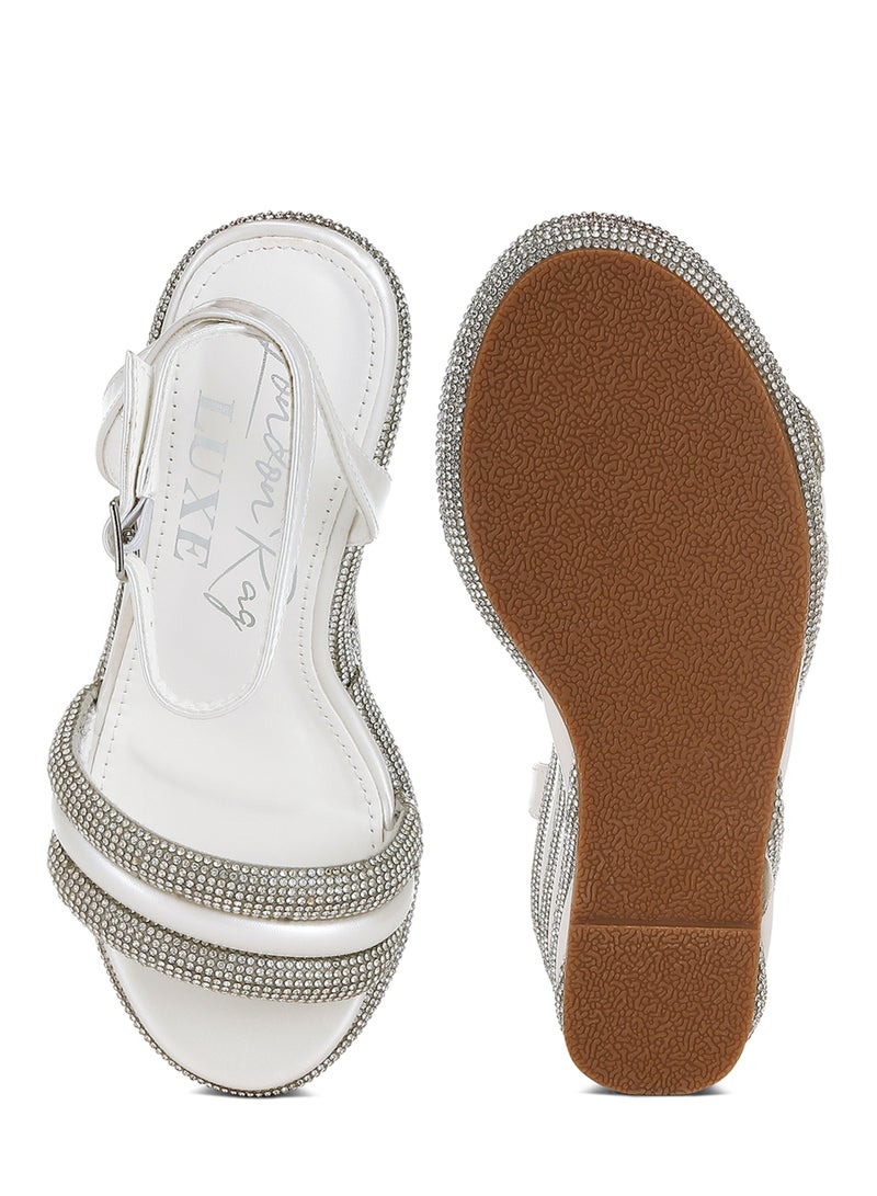 London Rag Rhinestone Studded Wedge Sandals in White  - Image 4