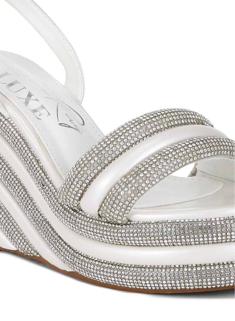 London Rag Rhinestone Studded Wedge Sandals in White  - Image 5