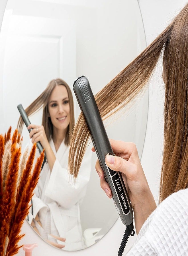 Lizze Extreme Hair Straightener 1.25" Straightening And Multiple Heat Settings Up To 480℉ Temperature With Dual Voltage(110V-220V) Volumizing Nano Technology-Titanium Flat Iron Dry Frizzy thick Hair Curls-Sleek Salon Hair Styling Tool (Black) - Image 3