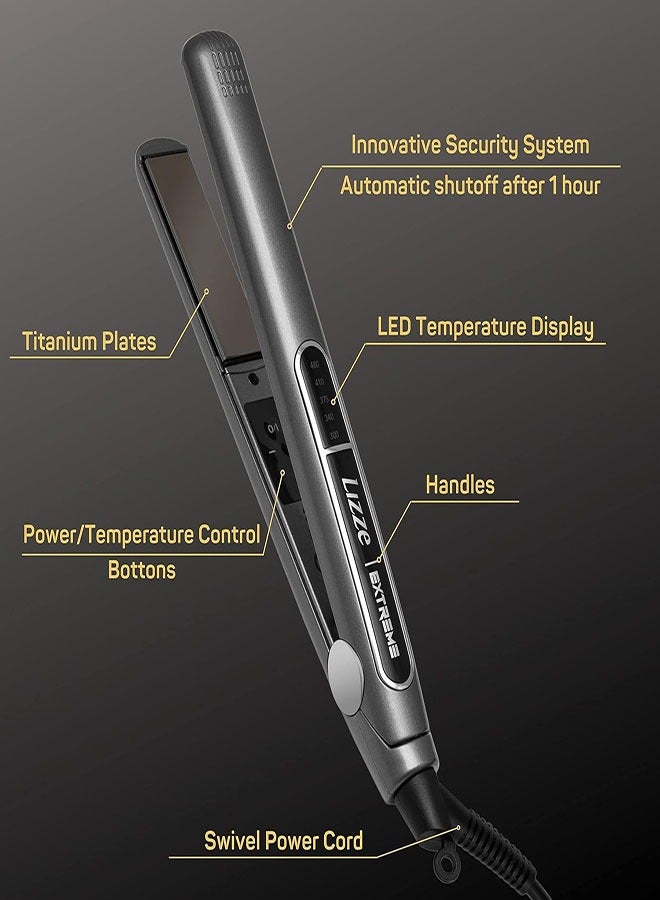 Lizze Extreme Hair Straightener 1.25" Straightening And Multiple Heat Settings Up To 480℉ Temperature With Dual Voltage(110V-220V) Volumizing Nano Technology-Titanium Flat Iron Dry Frizzy thick Hair Curls-Sleek Salon Hair Styling Tool (Black) - Image 2