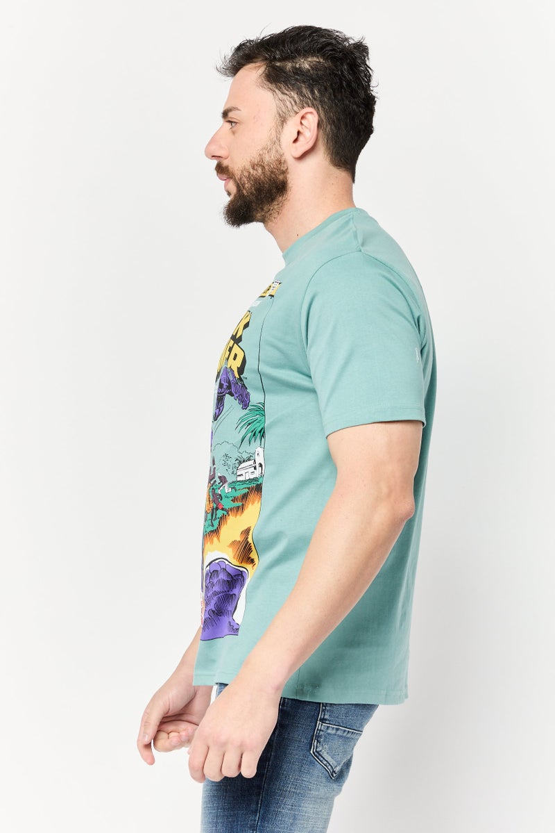 MARVEL Men Crew Neck Short Sleeves Black Panther Print T-Shirt, Slate Green - Image 3