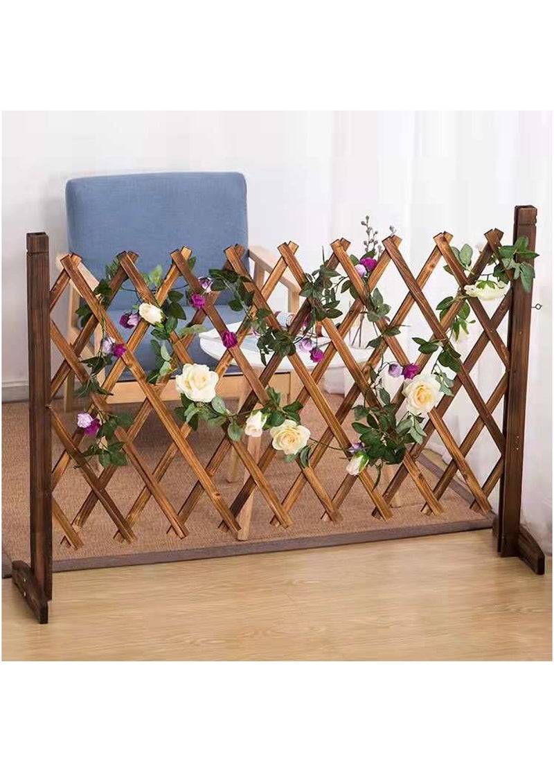 LINGWEI - Wooden Freestanding Trellis Fence Expandable Garden Fence Brown - Image 1
