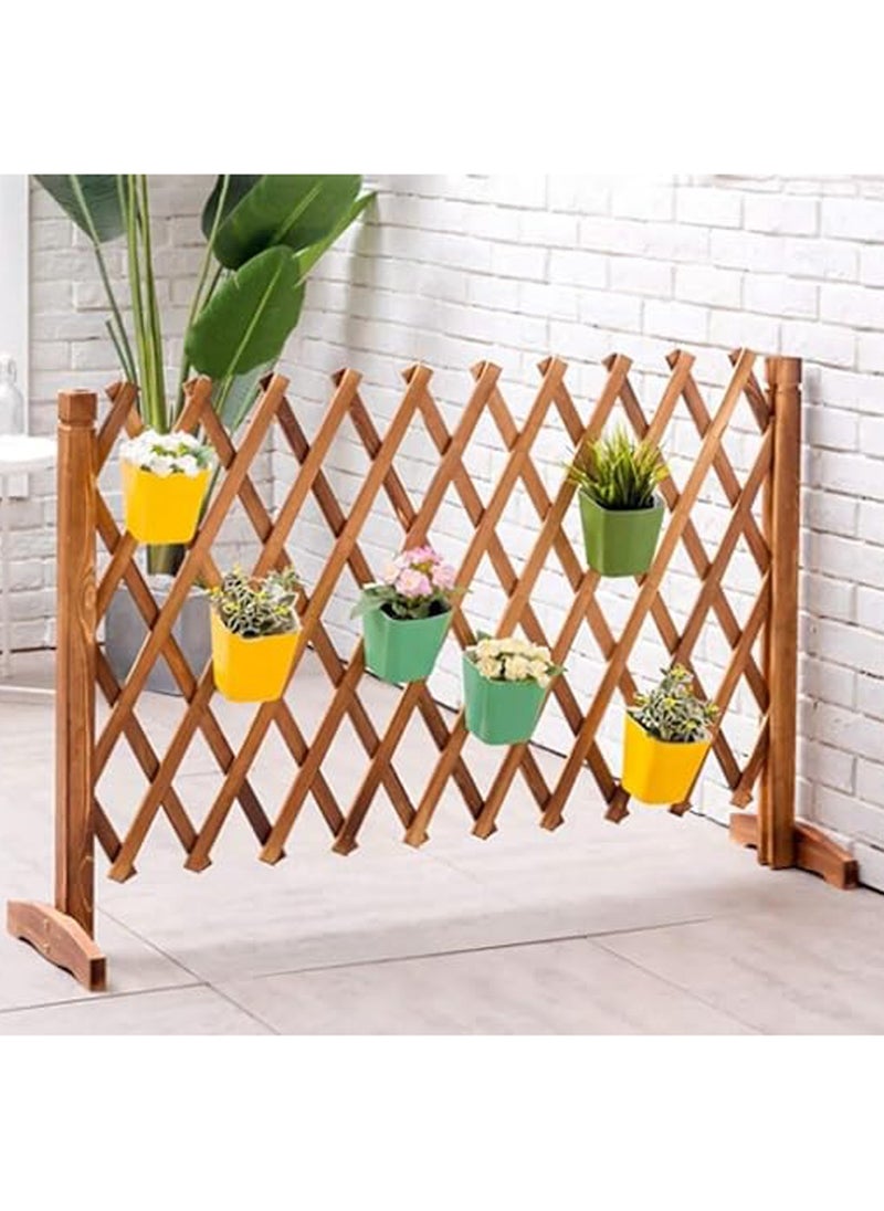 LINGWEI - Wooden Freestanding Trellis Fence Expandable Garden Fence Brown - Image 1