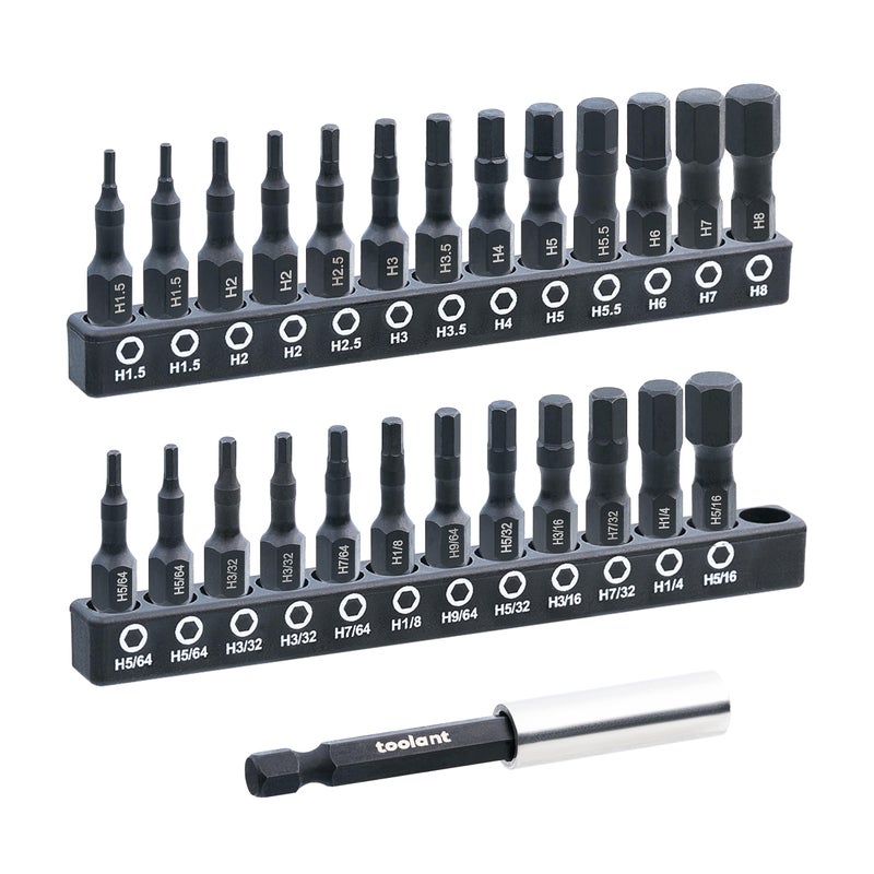 toolant 26 Pcs Hex Head Allen Wrench Drill Bit Set14Hex Shank Quick Change Bit HolderMetric and SAE Durable Allen Key Drill Bits with Strong Magnetic1 Long with Storage Box